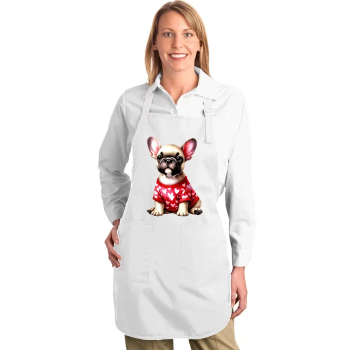 French Bulldog Valentine Day Red Heart Love Puppy Full-Length Apron With Pocket