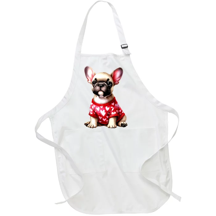 French Bulldog Valentine Day Red Heart Love Puppy Full-Length Apron With Pocket