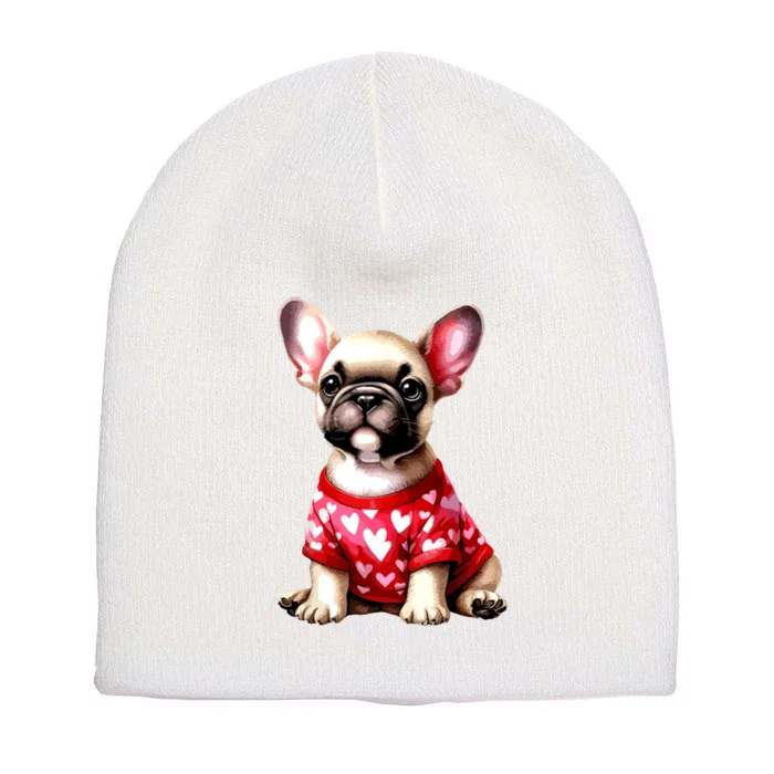 French Bulldog Valentine Day Red Heart Love Puppy Short Acrylic Beanie