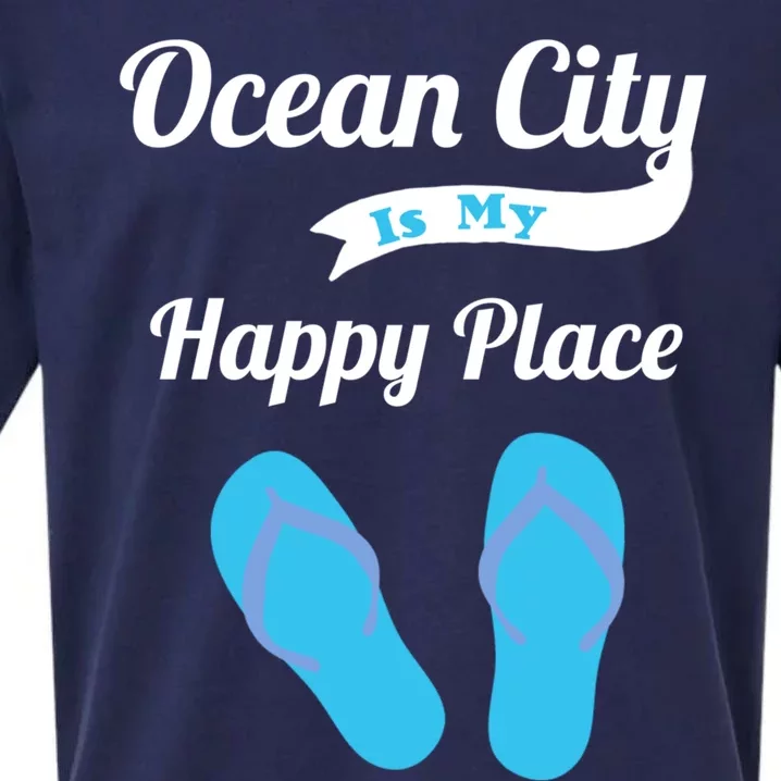 Funny Beach Vacation Design Ocean City Is My Happy Place Gift Sueded Cloud Jersey T-Shirt