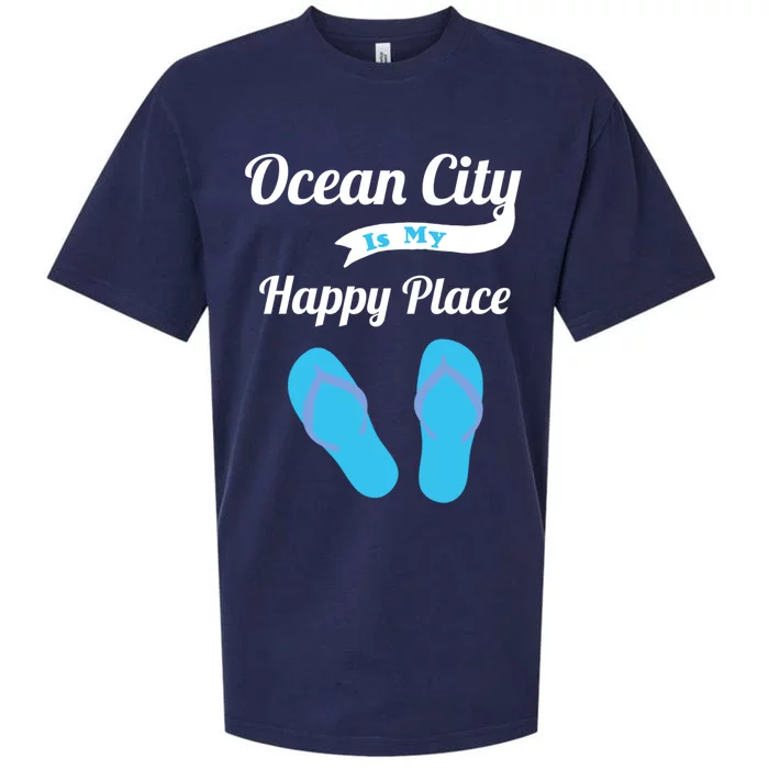 Funny Beach Vacation Design Ocean City Is My Happy Place Gift Sueded Cloud Jersey T-Shirt