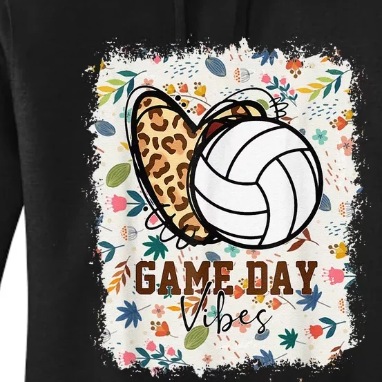 Floral Bleached Volleyball Game Day Vibes Volleyball Mom Women's Pullover Hoodie