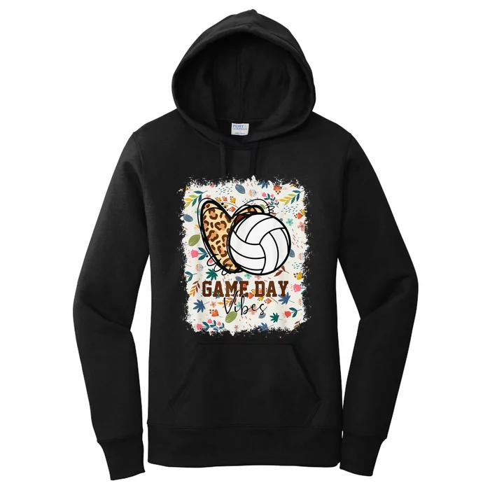 Floral Bleached Volleyball Game Day Vibes Volleyball Mom Women's Pullover Hoodie