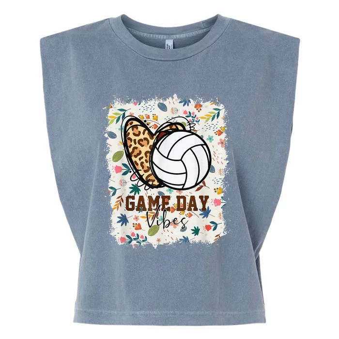 Floral Bleached Volleyball Game Day Vibes Volleyball Mom Garment-Dyed Women's Muscle Tee