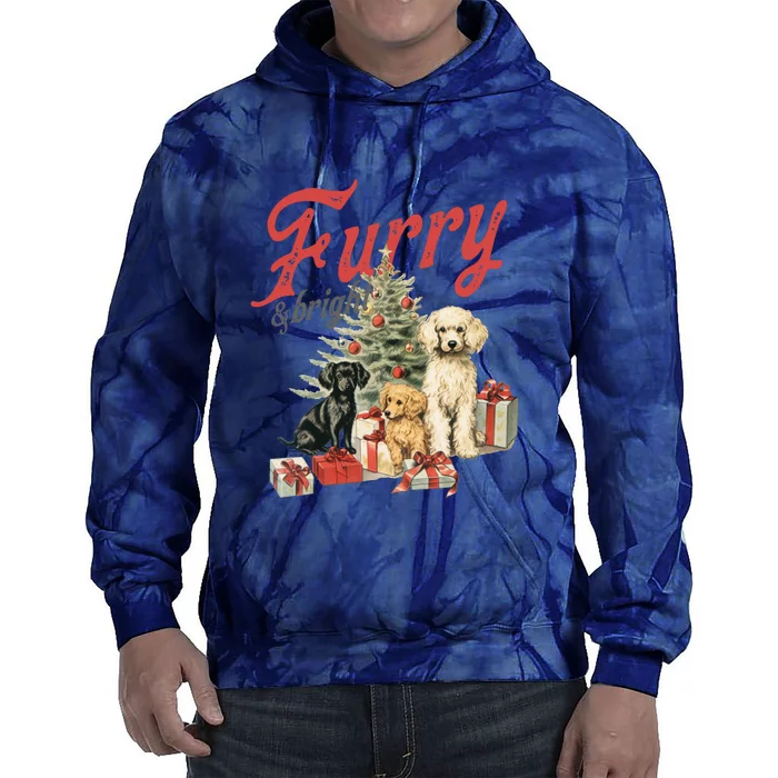 Furry & Bright Vintage Christmas Dogs Tie Dye Hoodie