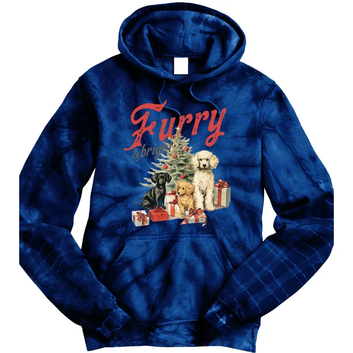 Furry & Bright Vintage Christmas Dogs Tie Dye Hoodie