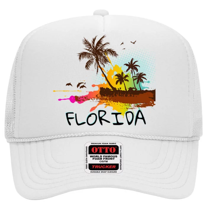 Florida Beach Vacation Ar For Ocean Lovers High Crown Mesh Trucker Hat