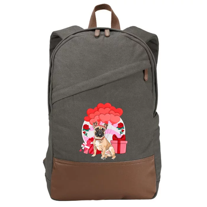 French Bulldog Valentines Day Frenchie Hearts Flowers Cute Gift Cotton Canvas Backpack