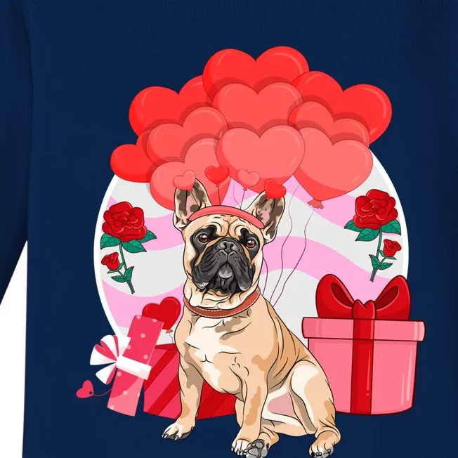 French Bulldog Valentines Day Frenchie Hearts Flowers Cute Gift Baby Long Sleeve Bodysuit