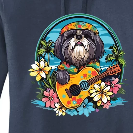 Floral Beach Vacation Shih Tzu Dog Women's Pullover Hoodie