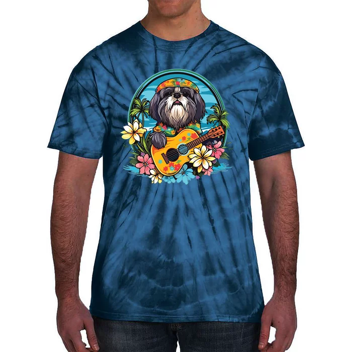 Floral Beach Vacation Shih Tzu Dog Tie-Dye T-Shirt