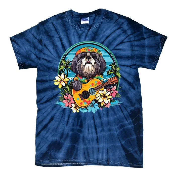 Floral Beach Vacation Shih Tzu Dog Tie-Dye T-Shirt