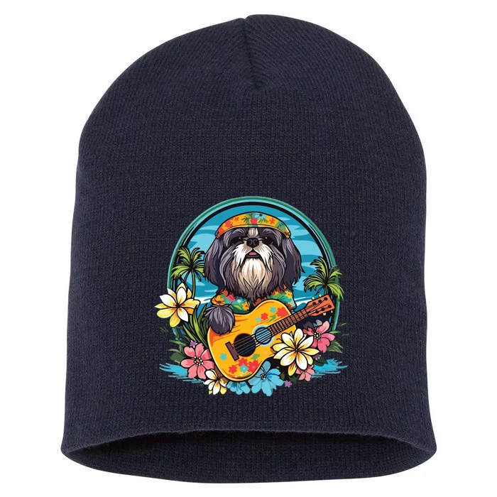 Floral Beach Vacation Shih Tzu Dog Short Acrylic Beanie