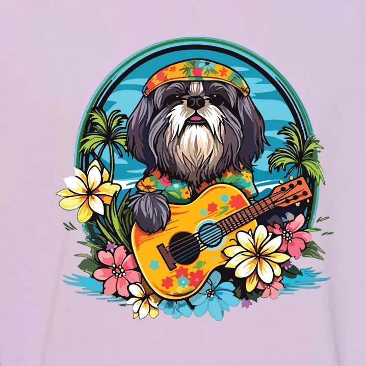 Floral Beach Vacation Shih Tzu Dog Garment-Dyed Sweatshirt