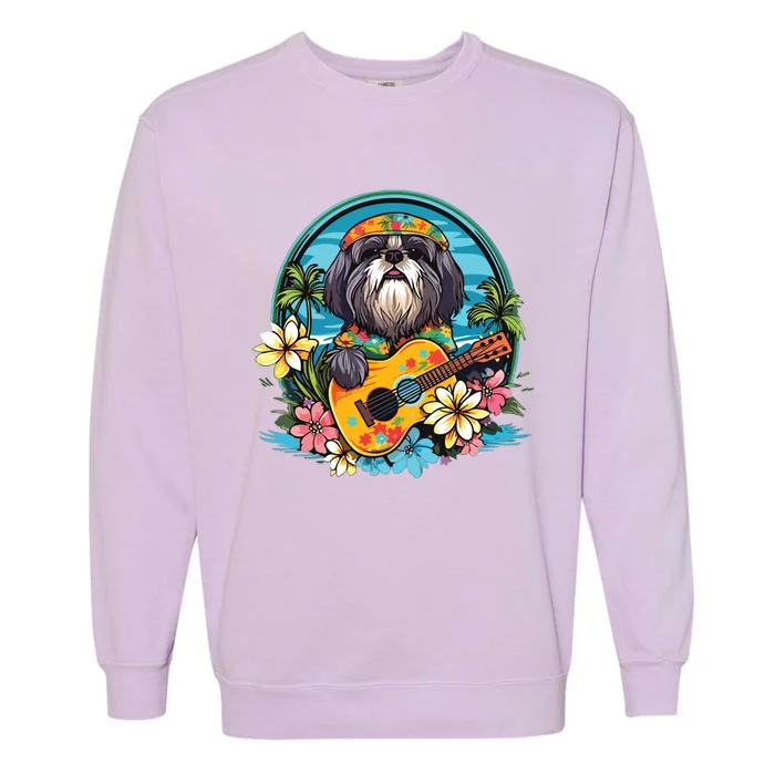 Floral Beach Vacation Shih Tzu Dog Garment-Dyed Sweatshirt