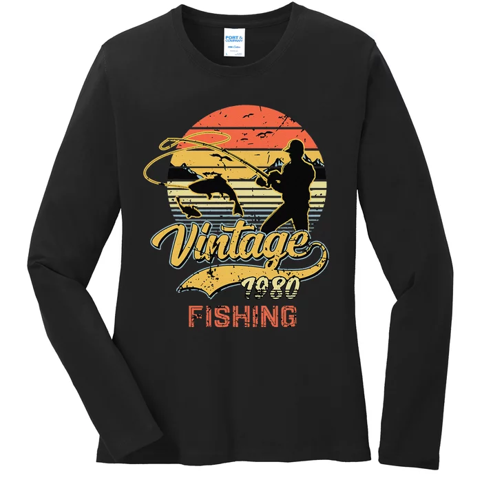 Fishing Birthday Vintage Fishing 1980 40th Birthday Gift Ladies Long Sleeve Shirt