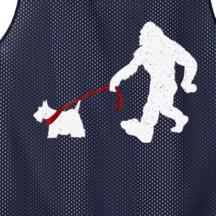 Funny Bigfoot Walking With Scottish Terrier Dog Gifts Mesh Reversible Basketball Jersey Tank