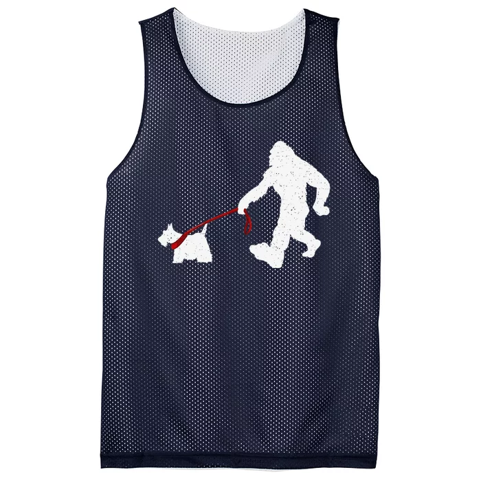 Funny Bigfoot Walking With Scottish Terrier Dog Gifts Mesh Reversible Basketball Jersey Tank