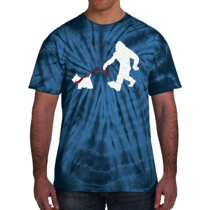 Funny Bigfoot Walking With Scottish Terrier Dog Gifts Tie-Dye T-Shirt