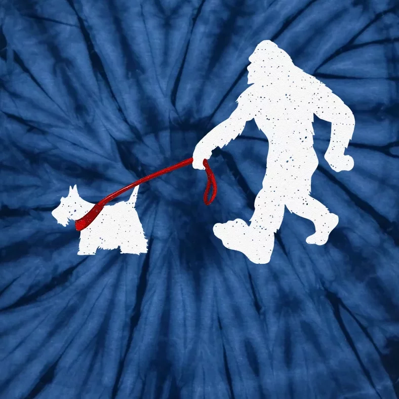 Funny Bigfoot Walking With Scottish Terrier Dog Gifts Tie-Dye T-Shirt