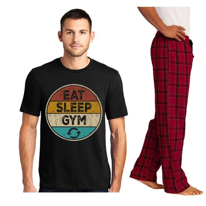 Funny Bodybuilder Workout Vintage Cute Gift Eat Sleep Gym Repeat Gift Pajama Set