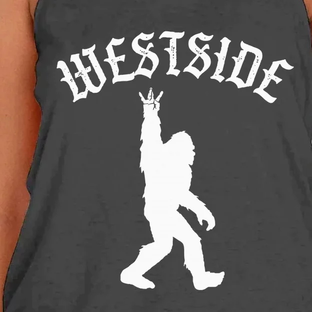 Funny Bigfoot Westside Hand Sign For California West Coast Women's Knotted Racerback Tank