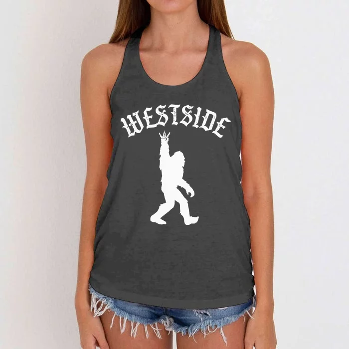 Funny Bigfoot Westside Hand Sign For California West Coast Women's Knotted Racerback Tank