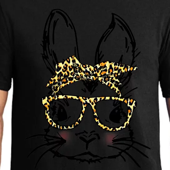 Funny Bunny Wearing Glasses Leopard Happy Easter Day Gift Pajama Set