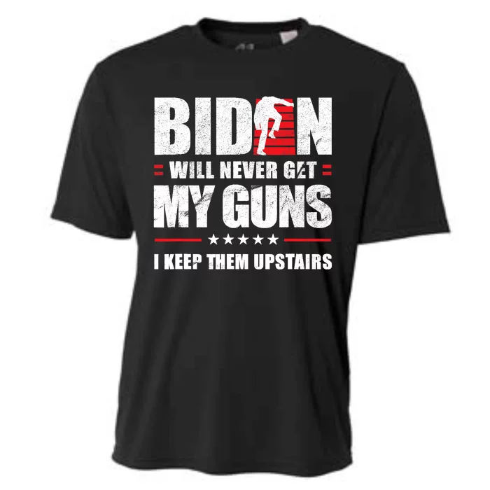 Funny Biden Will Never Get My Guns I Keep Them Upstairs Cooling Performance Crew T-Shirt