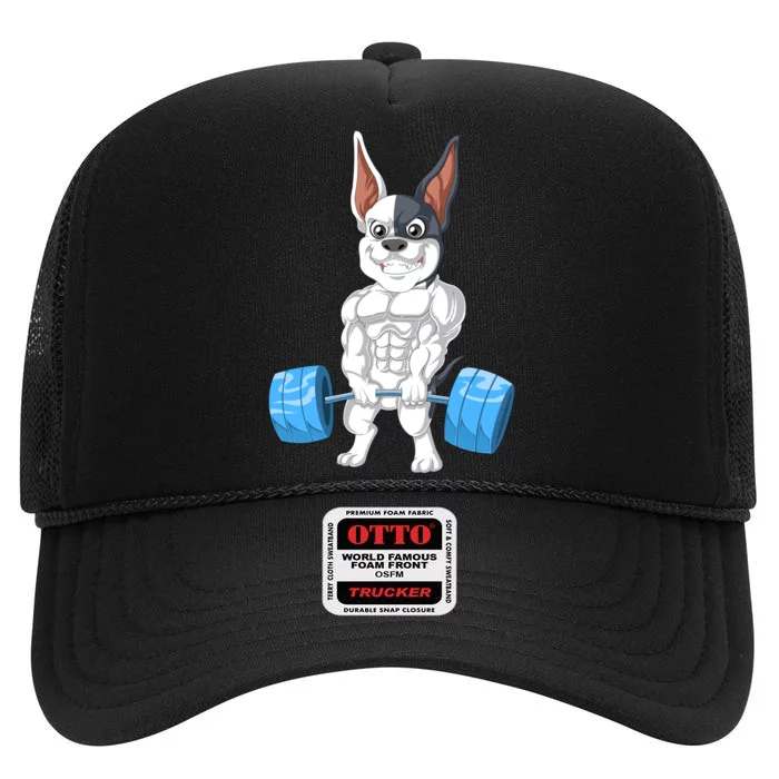 French Bulldog Weightlifting High Crown Mesh Trucker Hat