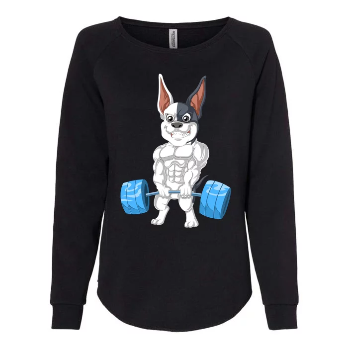 French Bulldog Weightlifting Womens California Wash Sweatshirt