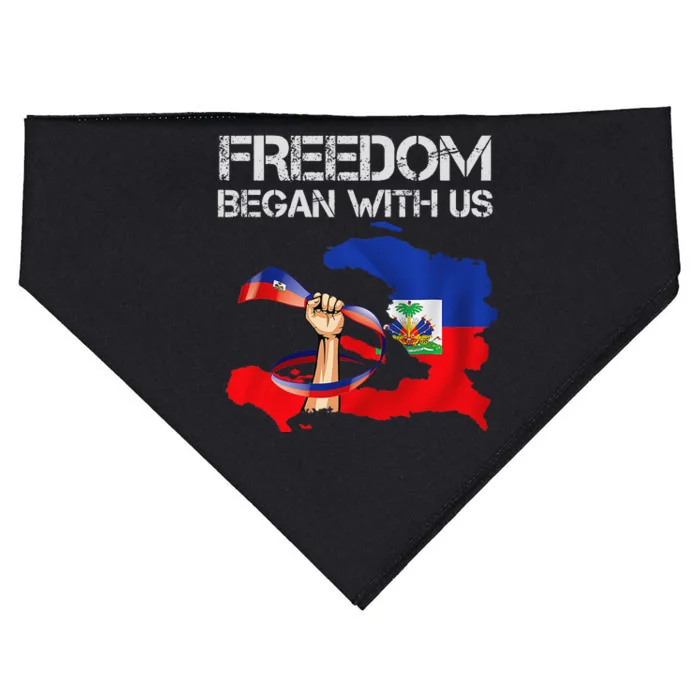 Freedom Began With Us Haitian Flag Happy Independence Day USA-Made Doggie Bandana