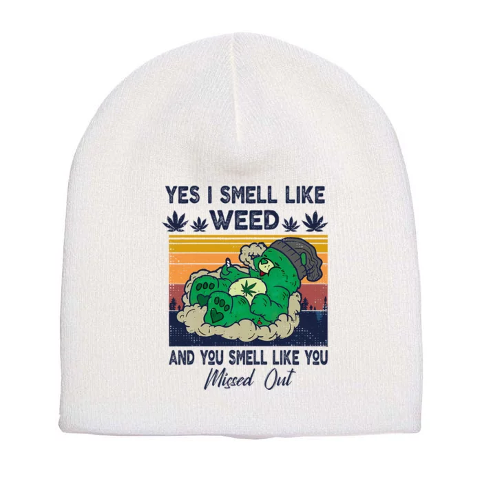 Funny Bear Weed Marijuana 420 Smoker Yes I Smell Like Weed Short Acrylic Beanie