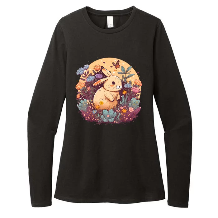 Funny Bunny With Flowers Womens CVC Long Sleeve Shirt