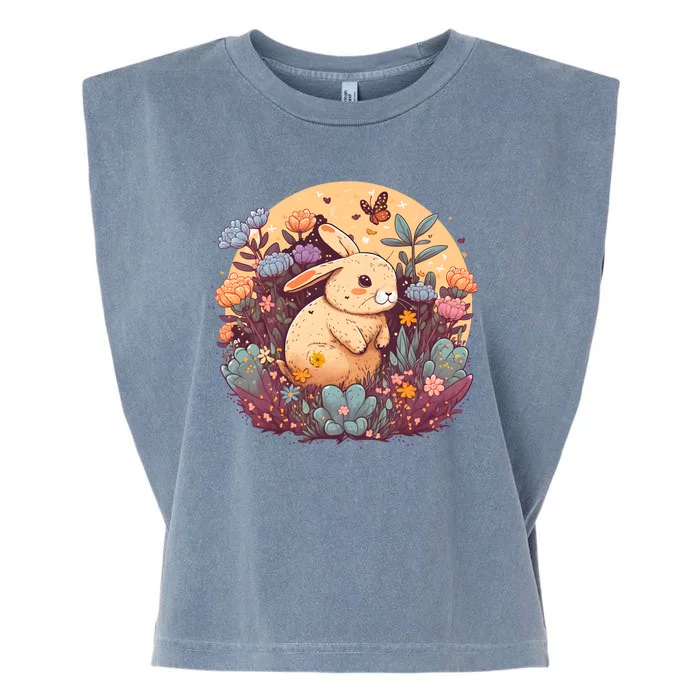 Funny Bunny With Flowers Garment-Dyed Women's Muscle Tee