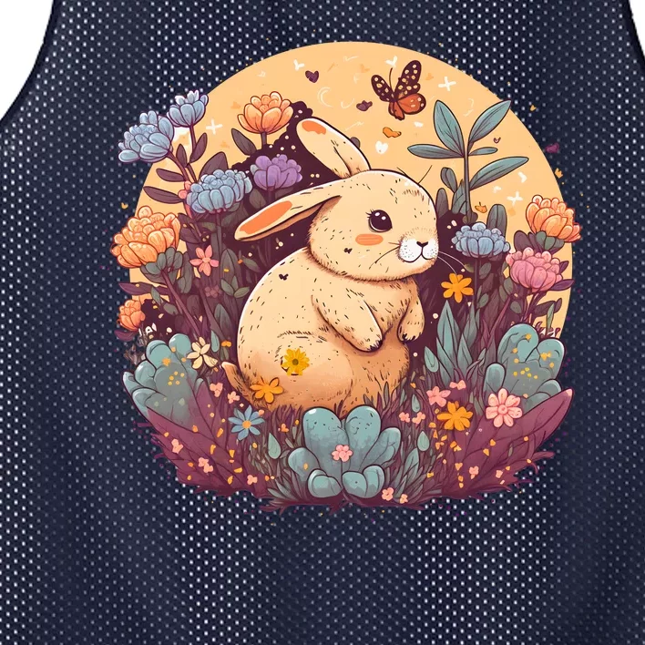 Funny Bunny With Flowers Mesh Reversible Basketball Jersey Tank