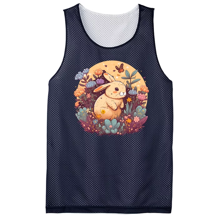 Funny Bunny With Flowers Mesh Reversible Basketball Jersey Tank