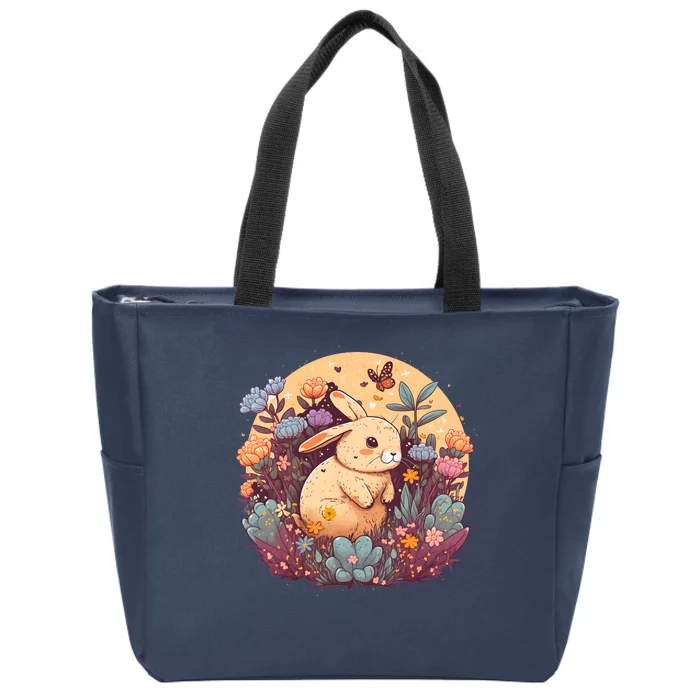 Funny Bunny With Flowers Zip Tote Bag