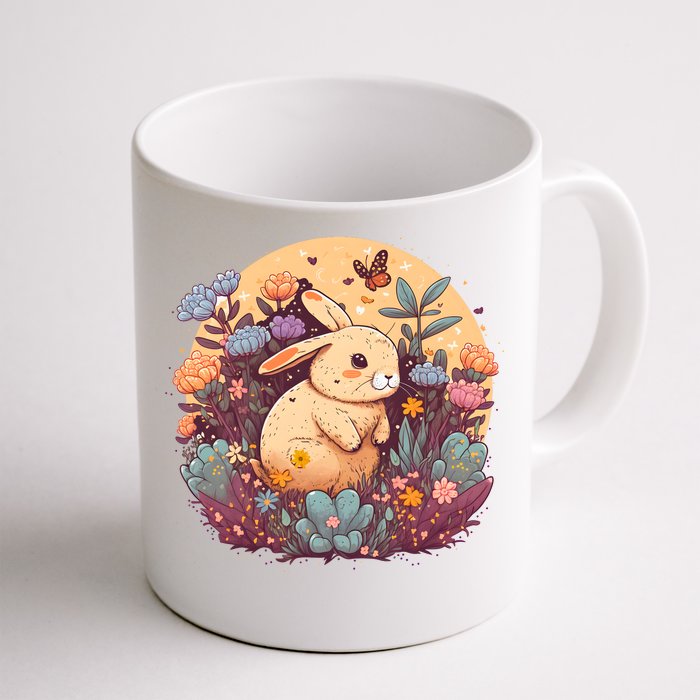 Funny Bunny With Flowers Front & Back Coffee Mug