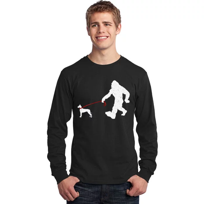 Funny Bigfoot Walking With Great Dane Dog Gifts Tall Long Sleeve T-Shirt