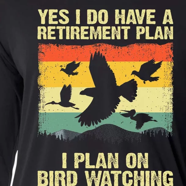 Funny Bird Watching Design Birding Retirement Cooling Performance Long Sleeve Crew