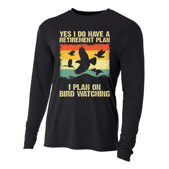 Funny Bird Watching Design Birding Retirement Cooling Performance Long Sleeve Crew