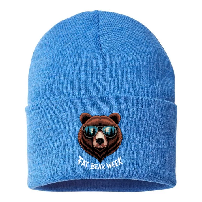 Fat Bear Week Retro Bear Sunglasses Nature Lovers Sustainable Knit Beanie