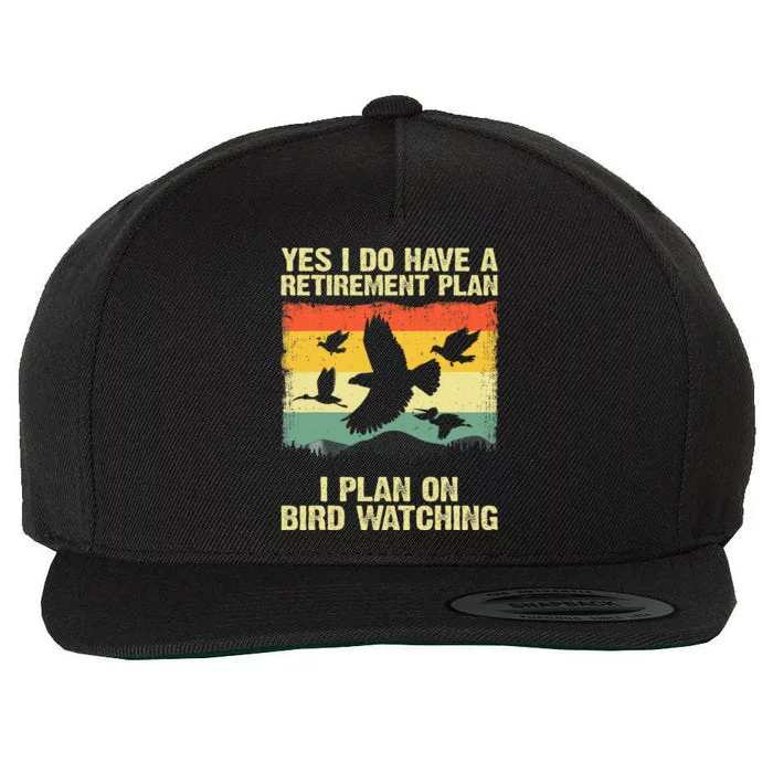 Funny Bird Watching Design For Men Women Birding Retirement Wool Snapback Cap