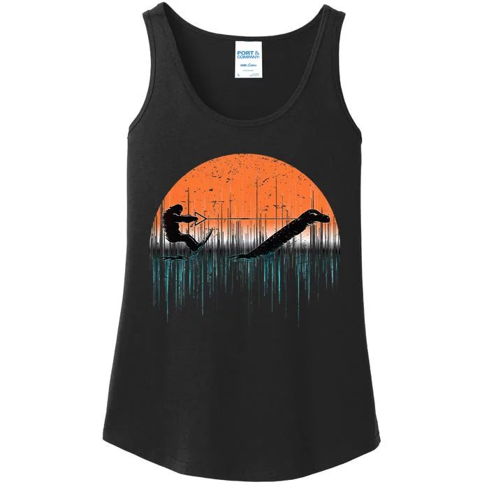 Funny Bigfoot Water Skiing With Loch Ness Monster Bigfoot Ladies Essential Tank