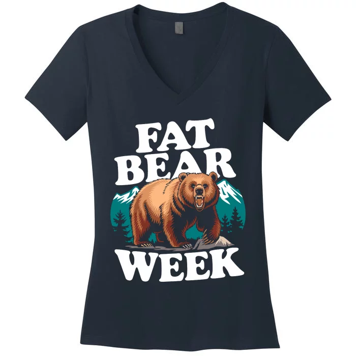 Fat Bear Week 2024 Grazer Animal Lover Alaska Katmai Nature Women's V-Neck T-Shirt