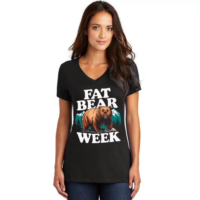 Fat Bear Week 2024 Grazer Animal Lover Alaska Katmai Nature Women's V-Neck T-Shirt