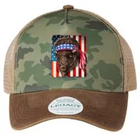 Funny Buffalo with American USA Flag Bandana Flat Bill Trucker Hat