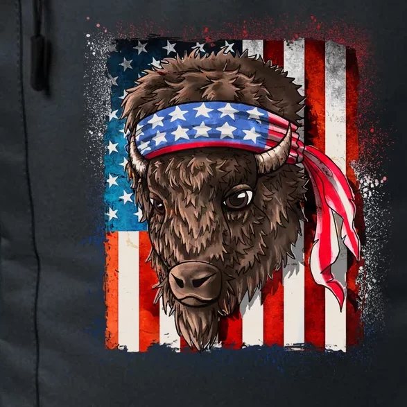 Funny Buffalo With American USA Flag Bandana Daily Commute Backpack