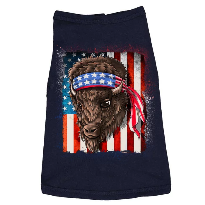 Funny Buffalo With American USA Flag Bandana Doggie Tank